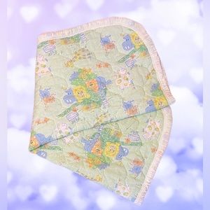 Vintage Riegel Baby Blanket Comforter Noahs Ark Animals Quilted 36 X 46 Green